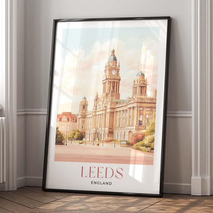 Leeds City Travel Print, UK City Yorkshire Art Poster, Leeds Gift Art Lovers Illustration, Elegant Home Décor, Pastel Watercolour Wall Art