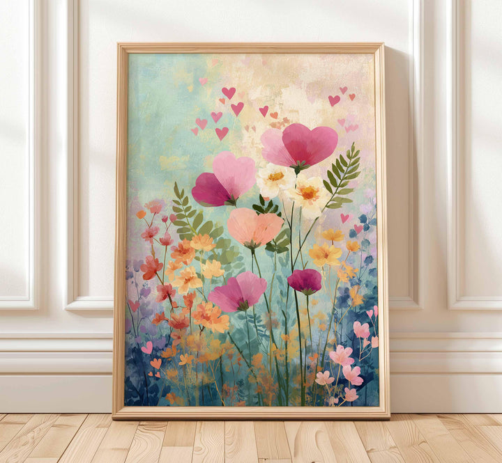 Pastel Impressionist Flower Print, Pink Heart Flowers, Ethereal Textured Floral Wall Art, Romantic Bedroom Decor, Cottagecore Gift