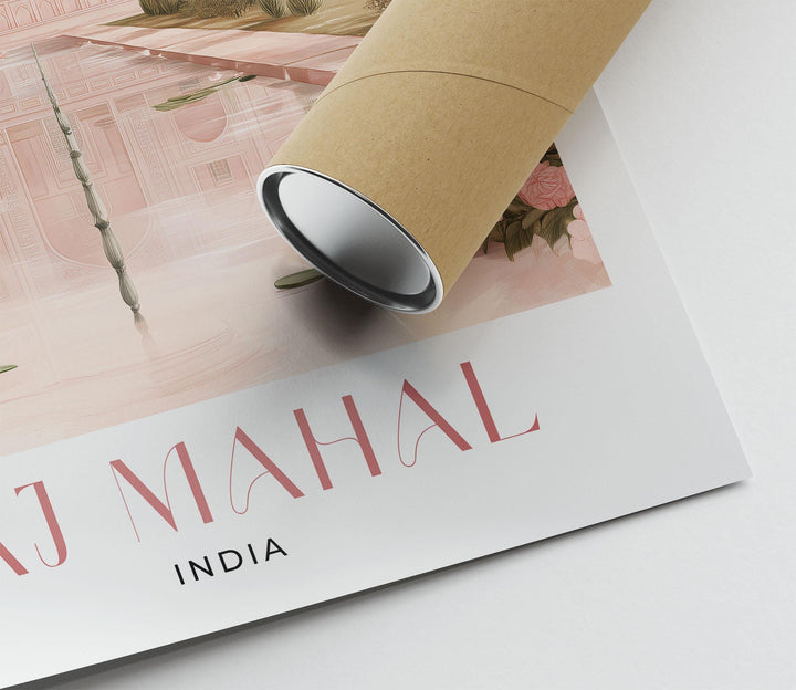 Taj Mahal Travel Poster, India Wall Art Print, River Yamuna Agra Landmark Illustration, Wanderlust Home Décor, Art Lover Hanging Travel Gift