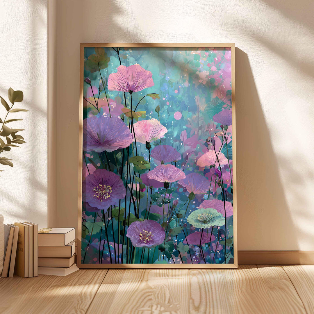 Modern Abstract Purple Flower Print, Purple Pink & Aqua Blue Floral Meadow, Impressionist Spring Summer Wall Art, Colourful Cottagecore Gift