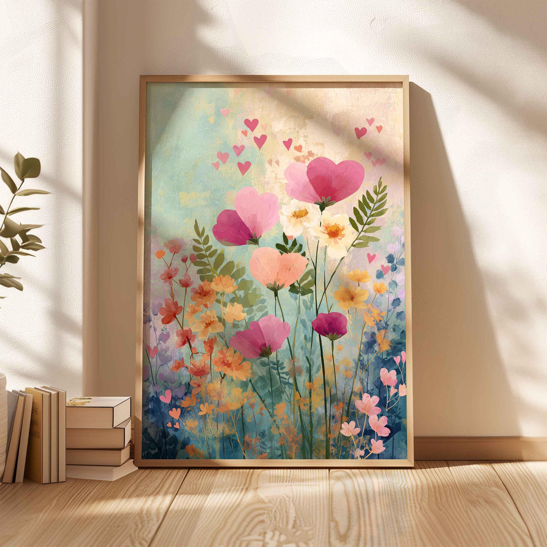 Pastel Impressionist Flower Print, Pink Heart Flowers, Ethereal Textured Floral Wall Art, Romantic Bedroom Decor, Cottagecore Gift
