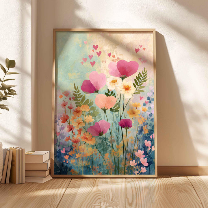 Pastel Impressionist Flower Print, Pink Heart Flowers, Ethereal Textured Floral Wall Art, Romantic Bedroom Decor, Cottagecore Gift