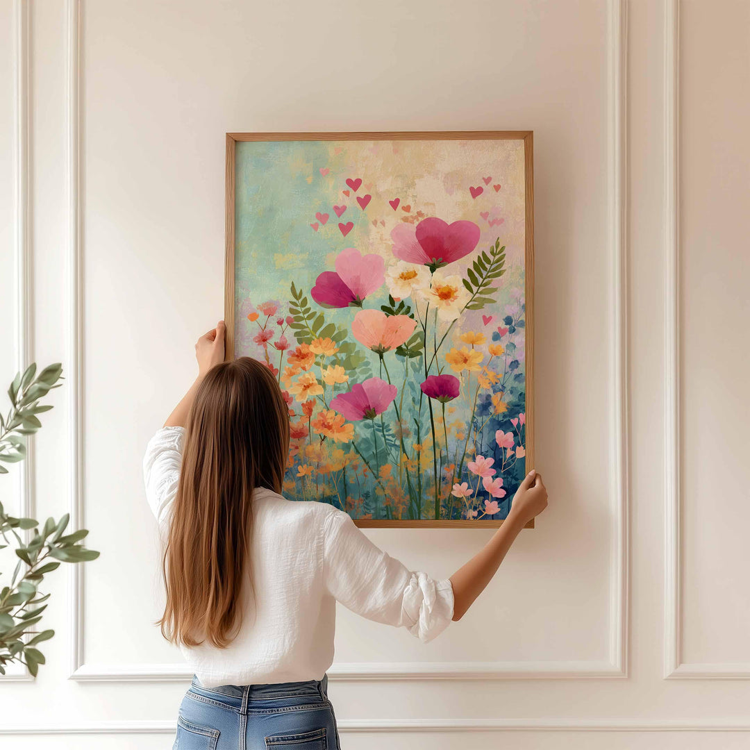 Pastel Impressionist Flower Print, Pink Heart Flowers, Ethereal Textured Floral Wall Art, Romantic Bedroom Decor, Cottagecore Gift