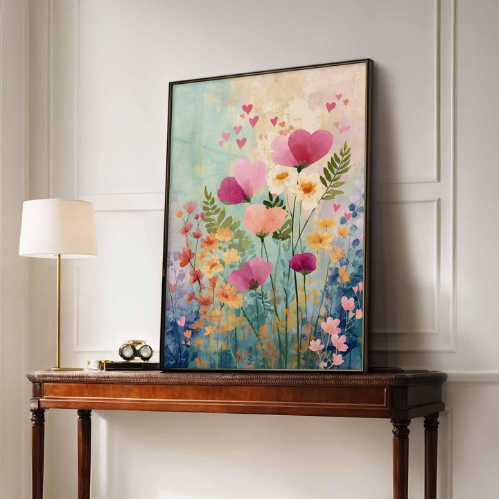Pastel Impressionist Flower Print, Pink Heart Flowers, Ethereal Textured Floral Wall Art, Romantic Bedroom Decor, Cottagecore Gift