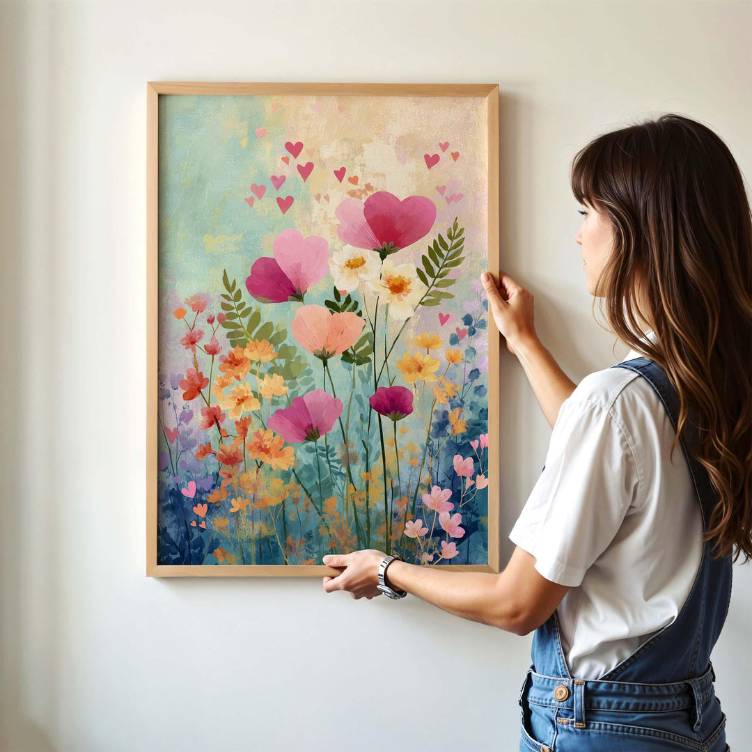 Pastel Impressionist Flower Print, Pink Heart Flowers, Ethereal Textured Floral Wall Art, Romantic Bedroom Decor, Cottagecore Gift
