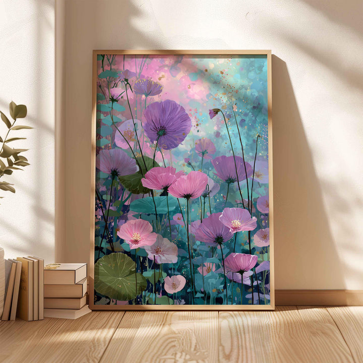 Modern Abstract Purple Flower Print, Purple Pink & Aqua Blue Floral Meadow, Impressionist Spring Summer Wall Art, Colourful Cottagecore Gift
