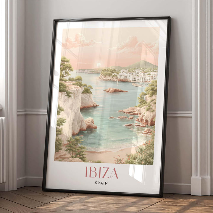 Ibiza Spain Travel Art Print, Mediterranean Coastal Watercolour Wall Art, Balearic Islands Neutral Home Decor, Art Lovers Framed Poster Gift