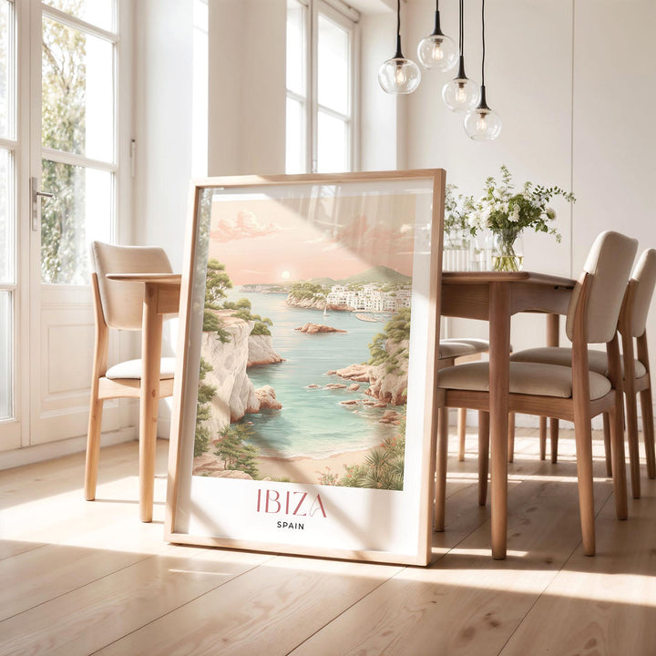 Ibiza Spain Travel Art Print, Mediterranean Coastal Watercolour Wall Art, Balearic Islands Neutral Home Decor, Art Lovers Framed Poster Gift
