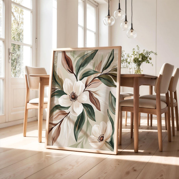 Neutral Botanical Flower Wall Art, Modern Beige Contemporary Art Print, Minimalist Earth Tone Floral Home Decor, Boho Scandinavian Poster