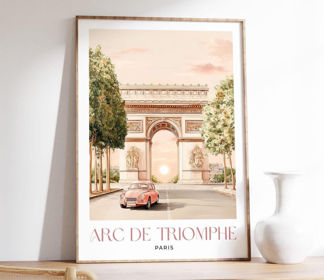Arc de Triomphe Paris Print – Vintage Paris Wall Art, Retro Travel Poster, French Cityscape Decor, Paris Illustration, Europe Travel Gift
