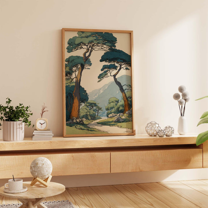 Minimalist tree illustration with a retro, vintage feel — designed to complement Japandi, Scandinavian, and modern interiors