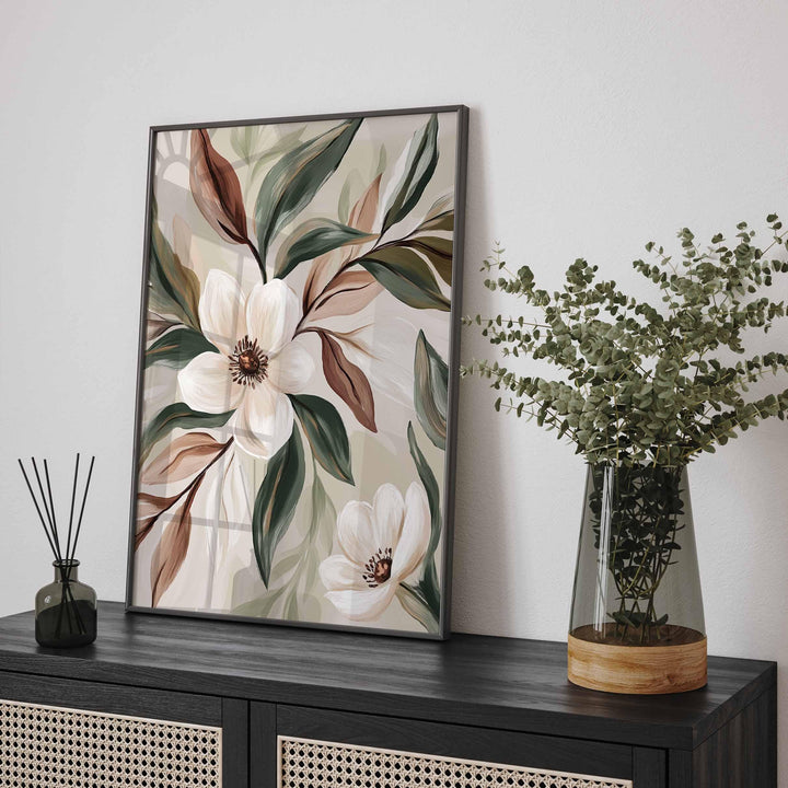 Neutral Botanical Flower Wall Art, Modern Beige Contemporary Art Print, Minimalist Earth Tone Floral Home Decor, Boho Scandinavian Poster