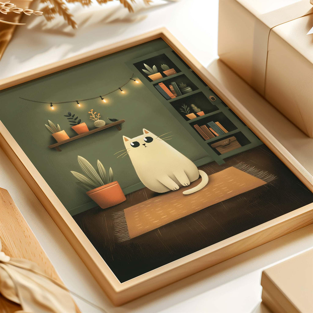 Cute Cat Nursery Art Print, Happy Playful Pet Poster, Kids Bedroom Home Decor, Cat Lover Illustration