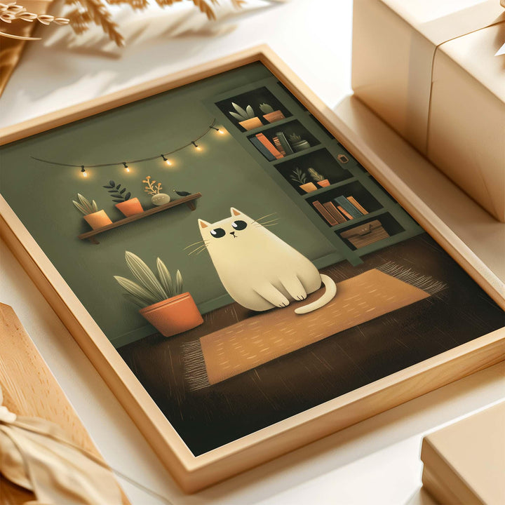 Cute Cat Nursery Art Print, Happy Playful Pet Poster, Kids Bedroom Home Decor, Cat Lover Illustration