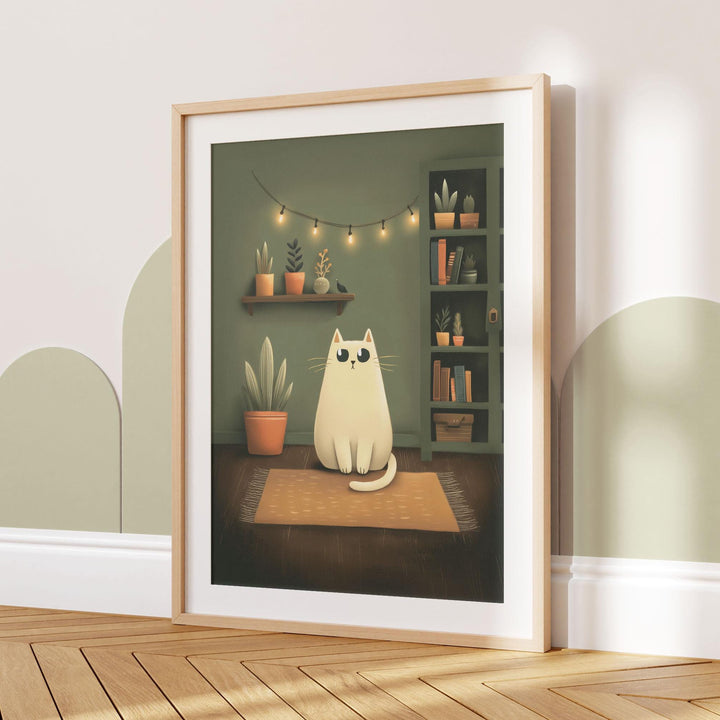 Cute Cat Nursery Art Print, Happy Playful Pet Poster, Kids Bedroom Home Decor, Cat Lover Illustration