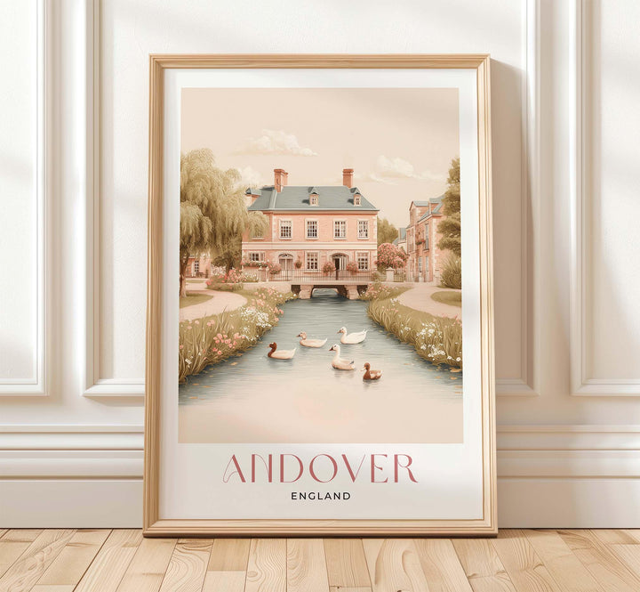 Andover England Travel Print, Vintage Style British Town Wall Art, Pastel UK Landscape Poster, English Travel Decor