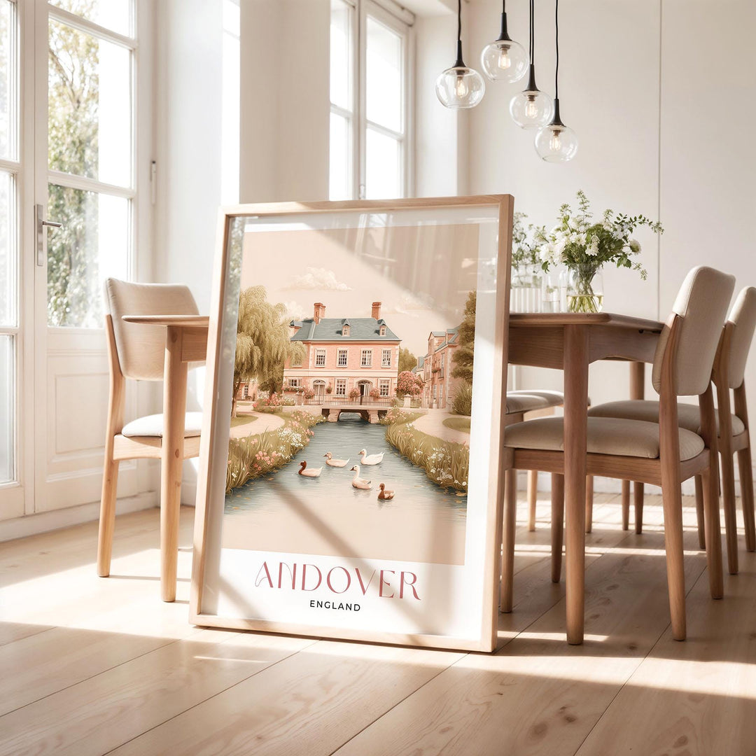 Andover England Travel Print, Vintage Style British Town Wall Art, Pastel UK Landscape Poster, English Travel Decor
