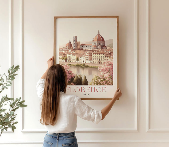 Florence Italy Travel Print, Arno River & Duomo Wall Art, Vintage Italian City Poster, Pastel European Travel Decor