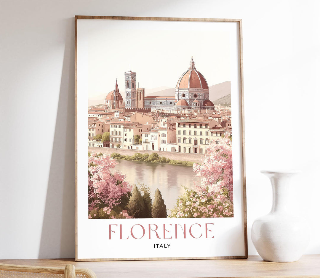 Florence Italy Travel Print, Arno River & Duomo Wall Art, Vintage Italian City Poster, Pastel European Travel Decor