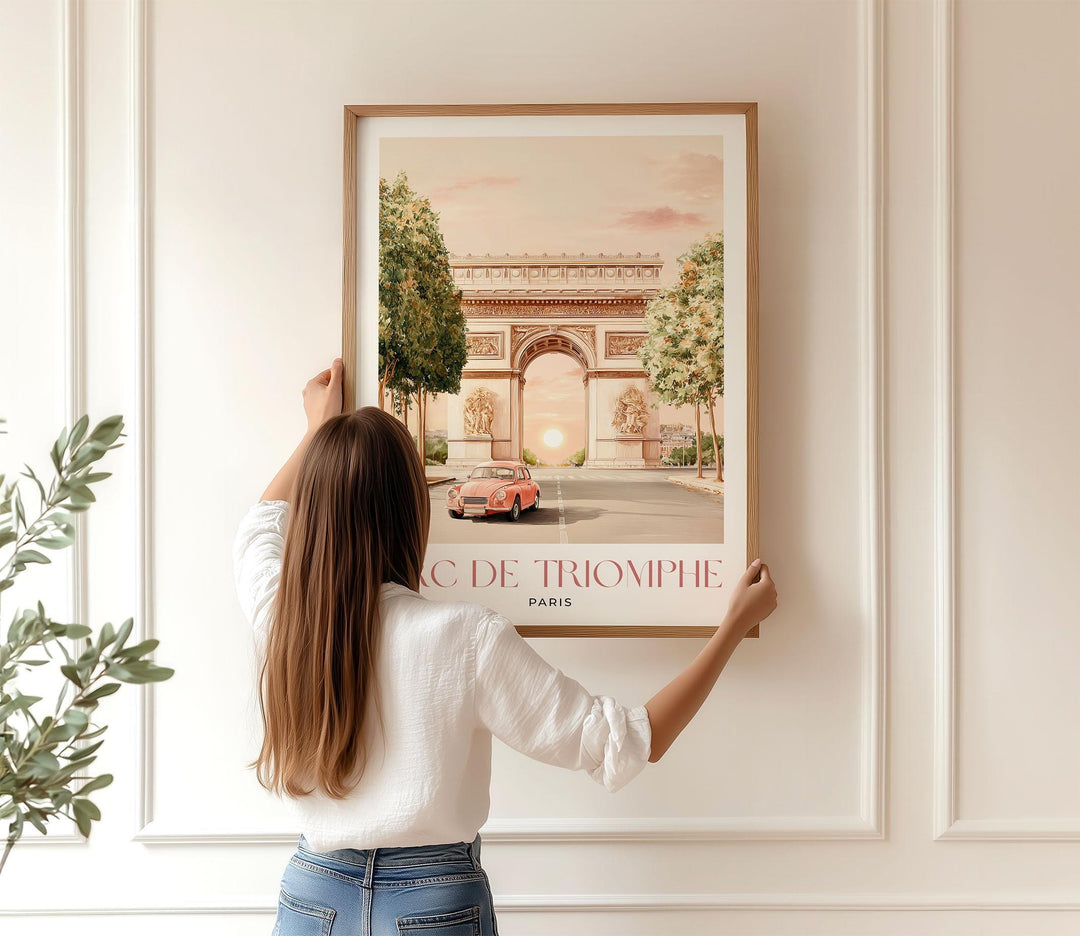 Arc de Triomphe Paris Print – Vintage Paris Wall Art, Retro Travel Poster, French Cityscape Decor, Paris Illustration, Europe Travel Gift