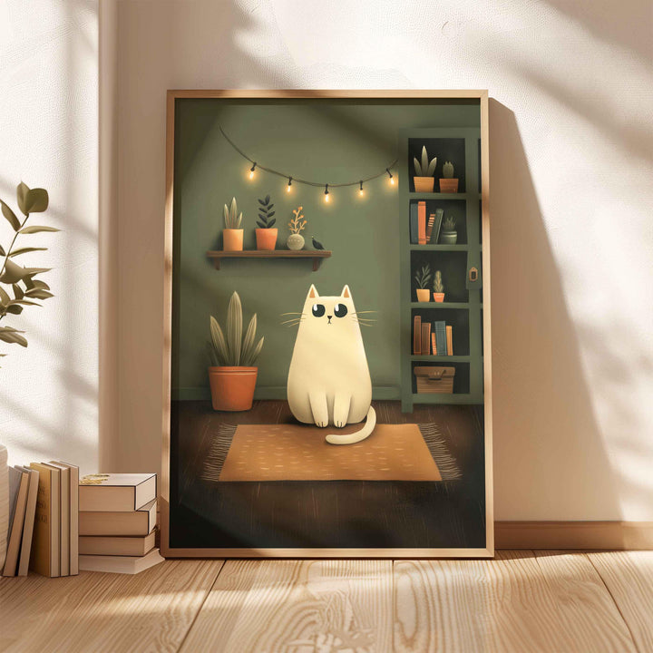 Cute Cat Nursery Art Print, Happy Playful Pet Poster, Kids Bedroom Home Decor, Cat Lover Illustration