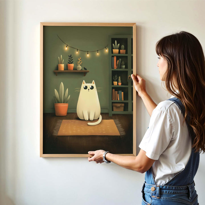 Cute Cat Nursery Art Print, Happy Playful Pet Poster, Kids Bedroom Home Decor, Cat Lover Illustration