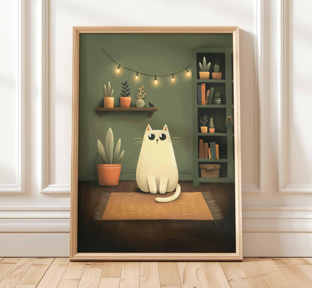 Cute Cat Nursery Art Print, Happy Playful Pet Poster, Kids Bedroom Home Decor, Cat Lover Illustration