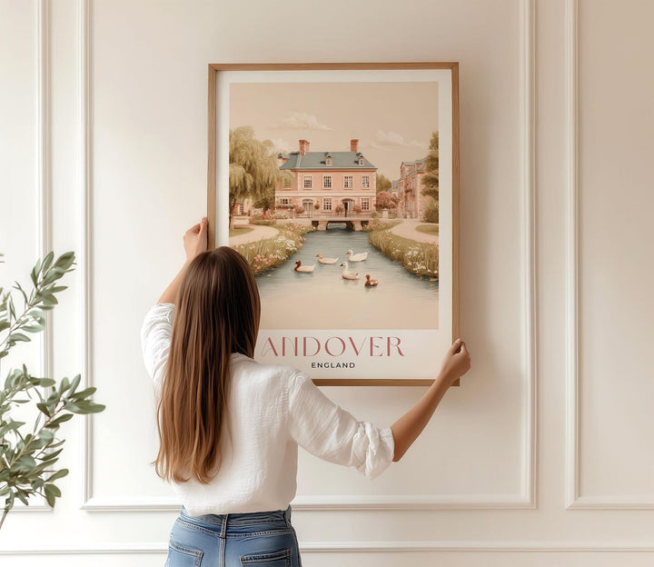 Andover England Travel Print, Vintage Style British Town Wall Art, Pastel UK Landscape Poster, English Travel Decor