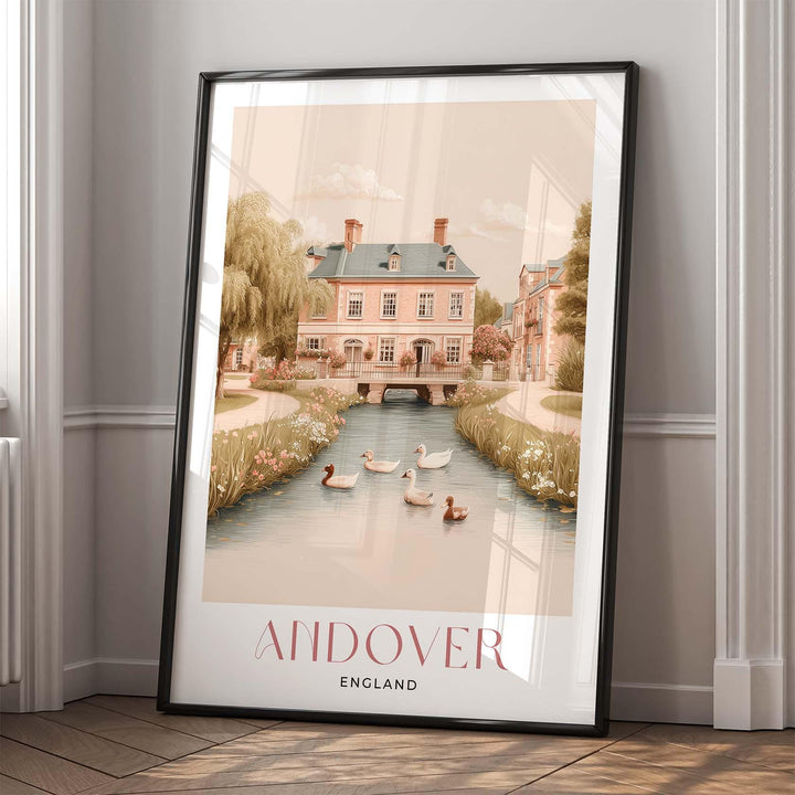 Andover England Travel Print, Vintage Style British Town Wall Art, Pastel UK Landscape Poster, English Travel Decor