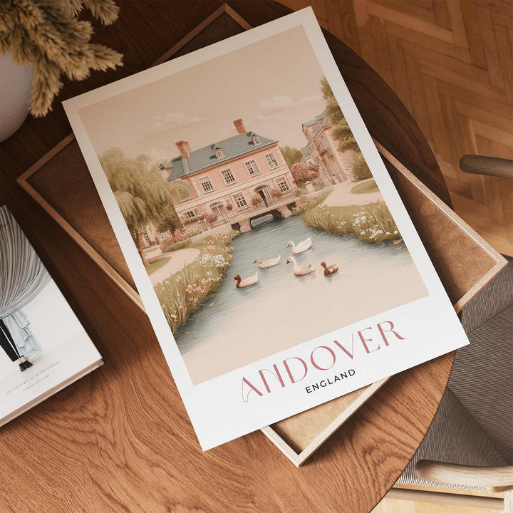 Andover England Travel Print, Vintage Style British Town Wall Art, Pastel UK Landscape Poster, English Travel Decor