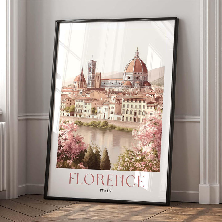 Florence Italy Travel Print, Arno River & Duomo Wall Art, Vintage Italian City Poster, Pastel European Travel Decor
