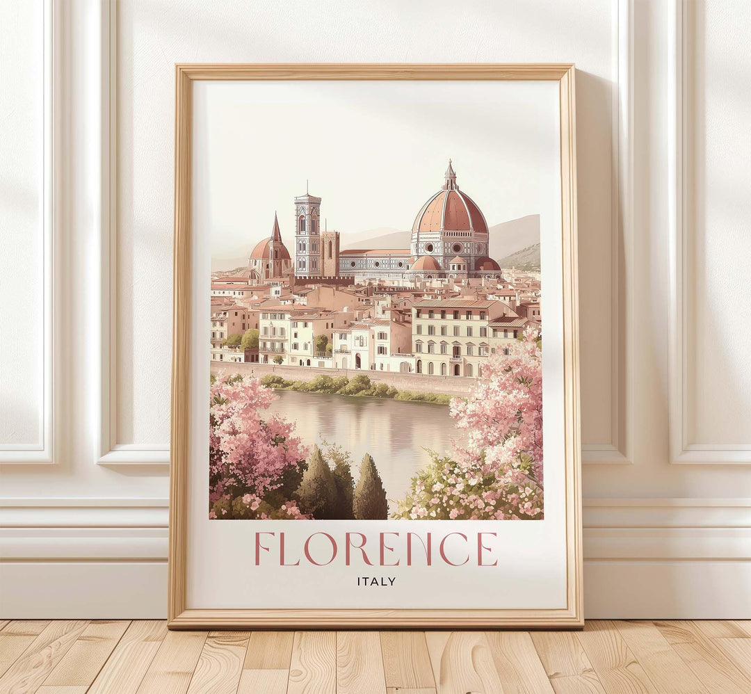 Florence Italy Travel Print, Arno River & Duomo Wall Art, Vintage Italian City Poster, Pastel European Travel Decor