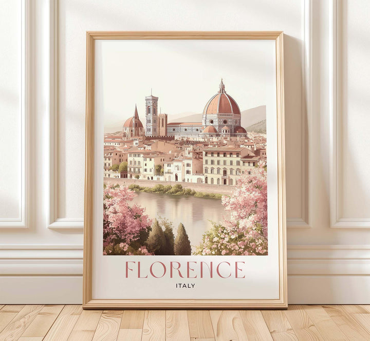 Florence Italy Travel Print, Arno River & Duomo Wall Art, Vintage Italian City Poster, Pastel European Travel Decor