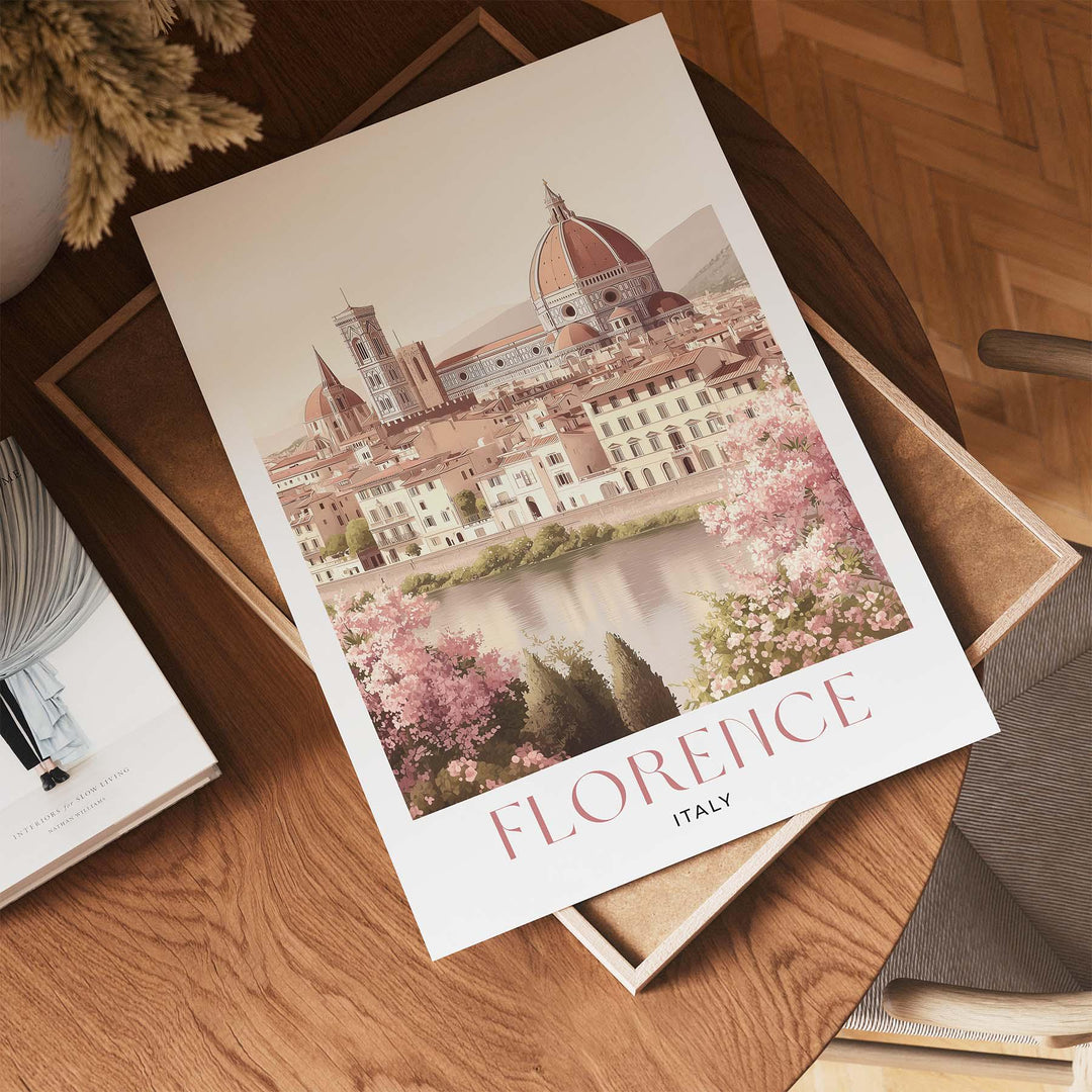 Florence Italy Travel Print, Arno River & Duomo Wall Art, Vintage Italian City Poster, Pastel European Travel Decor