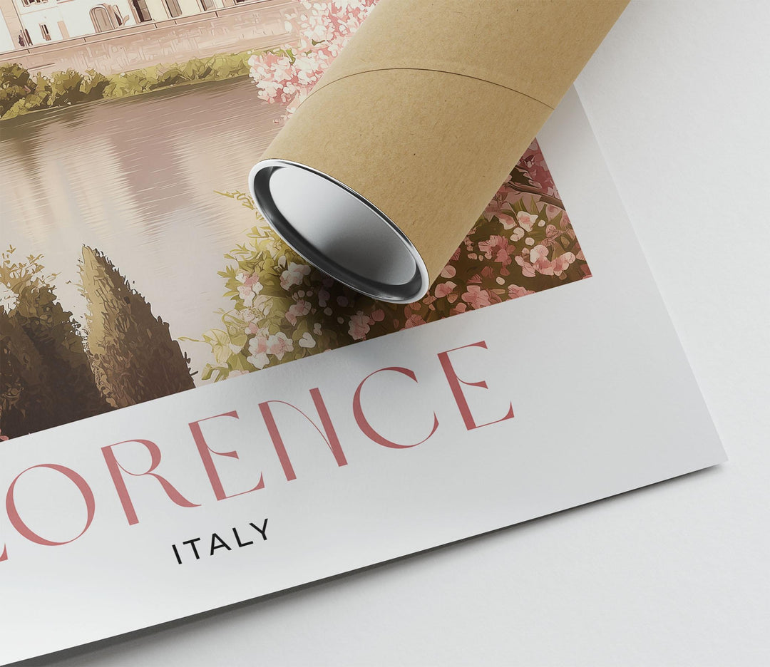 Florence Italy Travel Print, Arno River & Duomo Wall Art, Vintage Italian City Poster, Pastel European Travel Decor