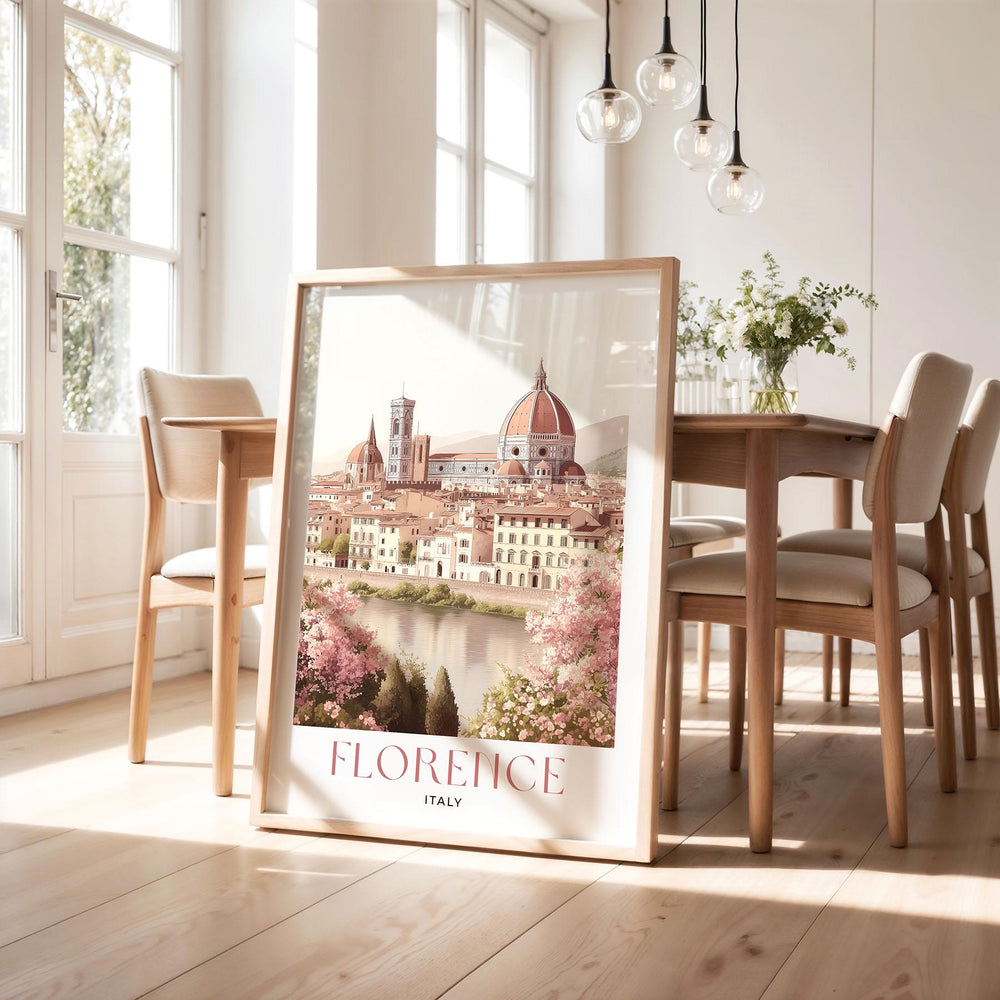 Florence Italy Travel Print, Arno River & Duomo Wall Art, Vintage Italian City Poster, Pastel European Travel Decor