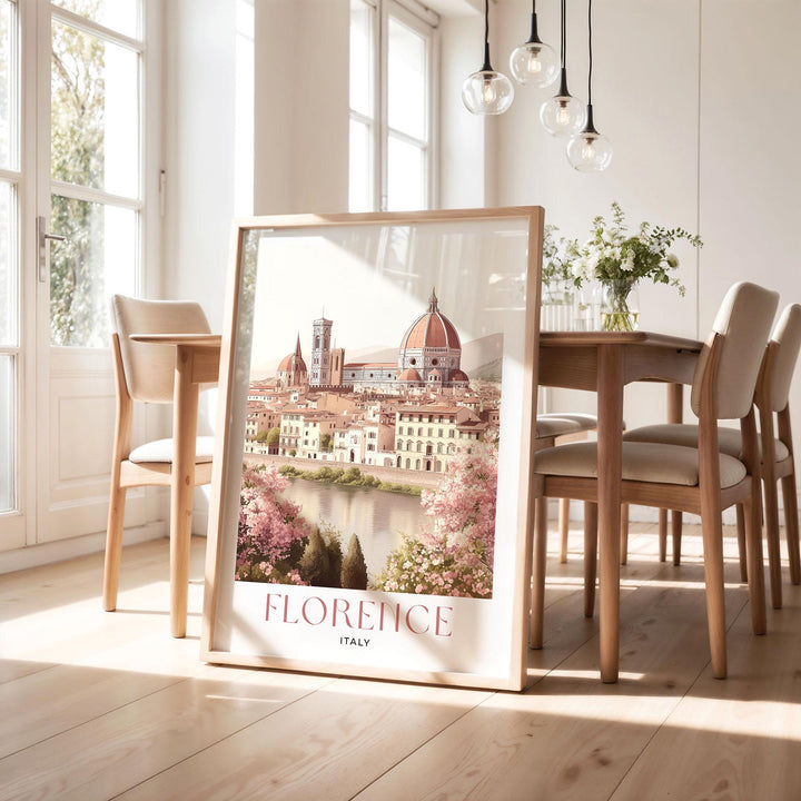 Florence Italy Travel Print, Arno River & Duomo Wall Art, Vintage Italian City Poster, Pastel European Travel Decor