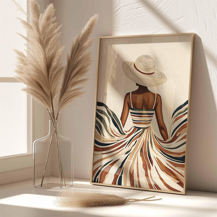 Modern Boho Woman Wall Art Print, Neutral Female Fashion Silhouette, Minimalist Scandinavian Home Décor, Contemporary Line Art Poster