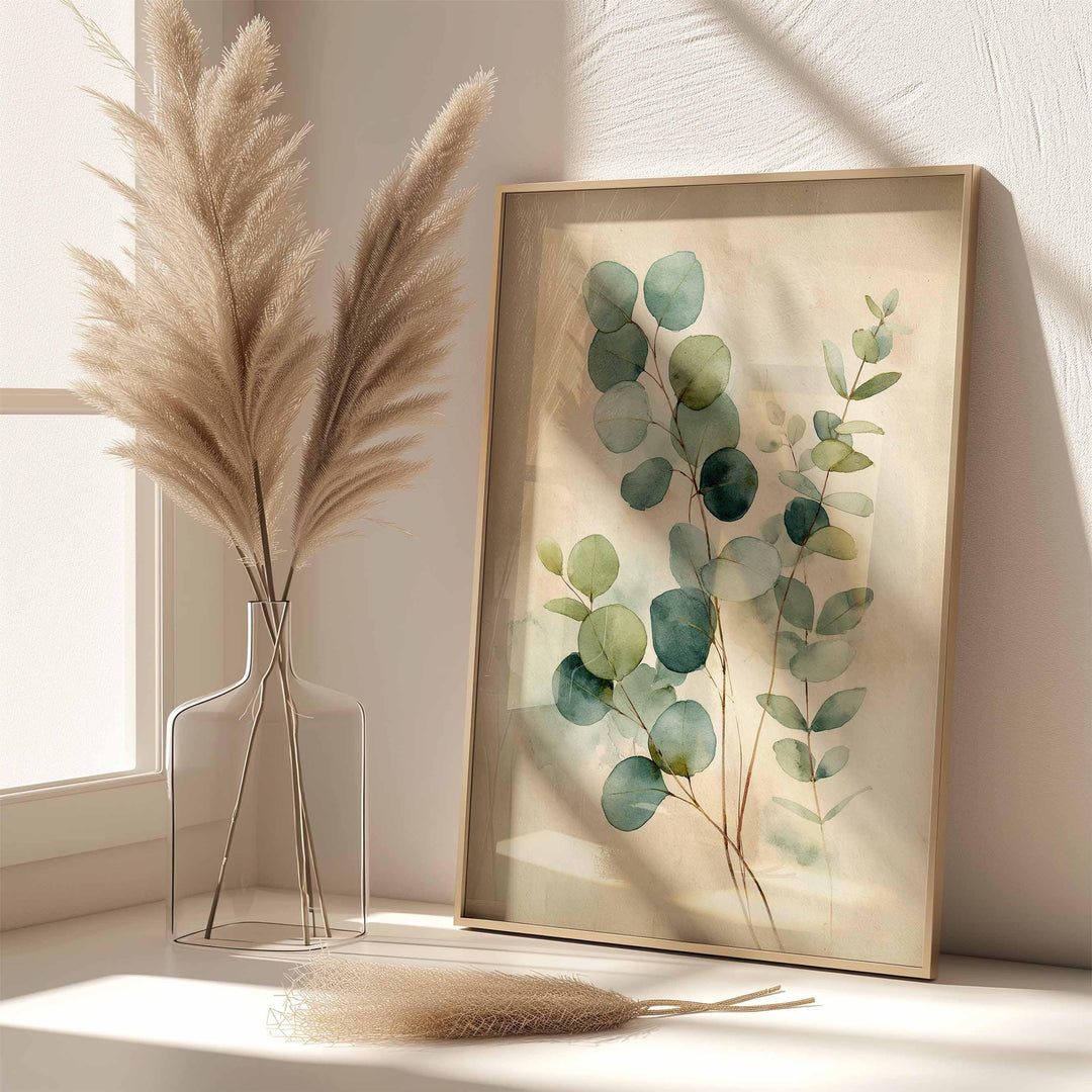 Eucalyptus Botanical Watercolour Print, Modern Neutral Wall Art, Minimalist Green Plant Illustration, Calm Contemporary Home Décor