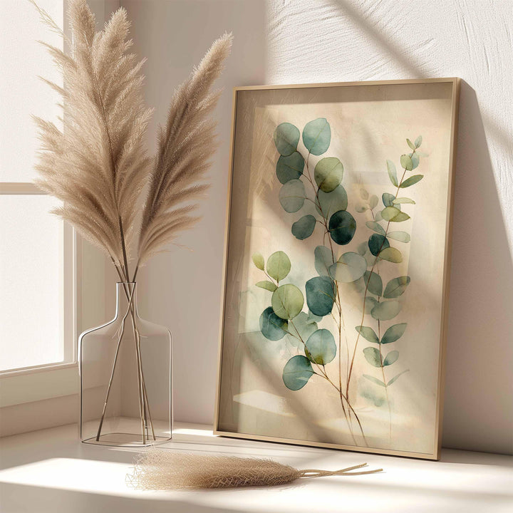 Eucalyptus Botanical Watercolour Print, Modern Neutral Wall Art, Minimalist Green Plant Illustration, Calm Contemporary Home Décor