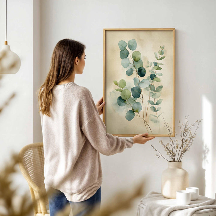 Eucalyptus Botanical Watercolour Print, Modern Neutral Wall Art, Minimalist Green Plant Illustration, Calm Contemporary Home Décor