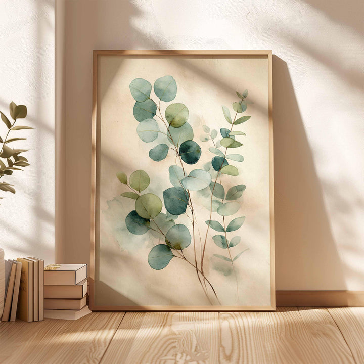 Eucalyptus Botanical Watercolour Print, Modern Neutral Wall Art, Minimalist Green Plant Illustration, Calm Contemporary Home Décor