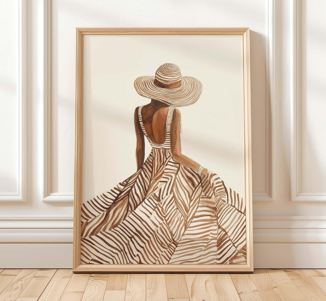 Modern Fashion Line Art Print, Contemporary Female Figure Illustration, Neutral Minimal Wall Art, Elegant Woman & Sun Hat Summer Boho Poster