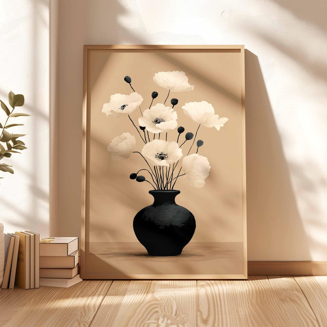 Modern Botanical Wall Art Print, Minimalist Floral Illustration, Neutral Flower Still Life, Contemporary Boho Home Décor Poster