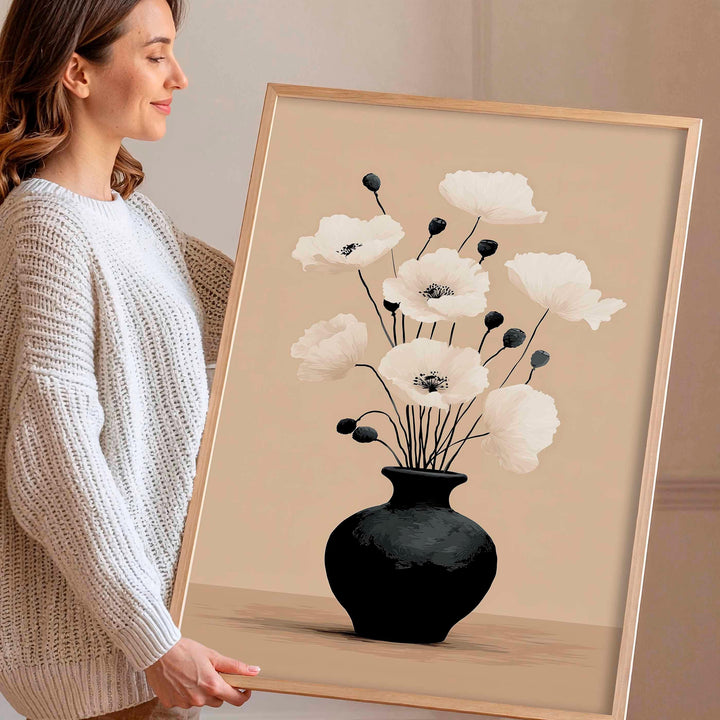 Modern Botanical Wall Art Print, Minimalist Floral Illustration, Neutral Flower Still Life, Contemporary Boho Home Décor Poster