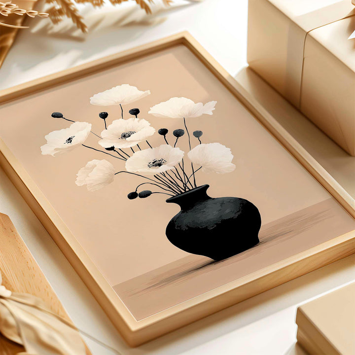 Modern Botanical Wall Art Print, Minimalist Floral Illustration, Neutral Flower Still Life, Contemporary Boho Home Décor Poster