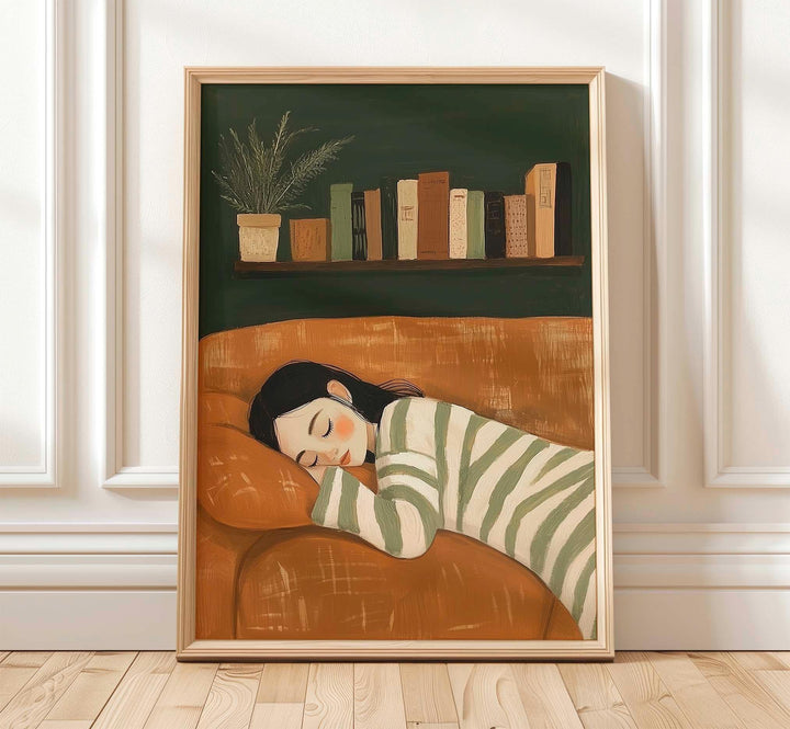 Modern Abstract Figurative Wall Art, Woman Resting Illustration, Trendy Contemporary Figure Print, Striped Woman Aesthetic Home Art