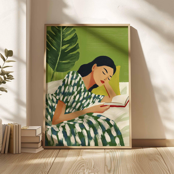 Abstract Woman Reading Wall Art, Calm Figurative Illustration, Modern Botanical Home Décor, Serene Self Care Art Print, Book Art Gift