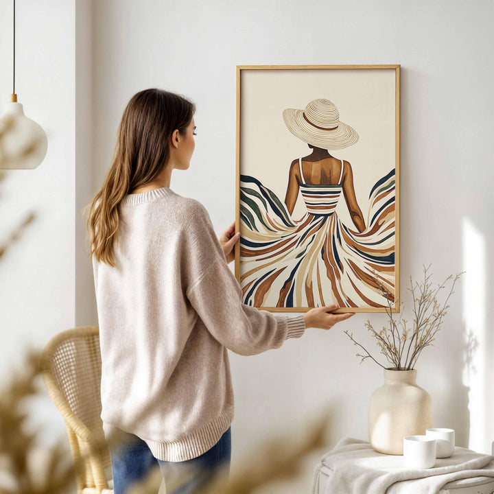 Modern Boho Woman Wall Art Print, Neutral Female Fashion Silhouette, Minimalist Scandinavian Home Décor, Contemporary Line Art Poster