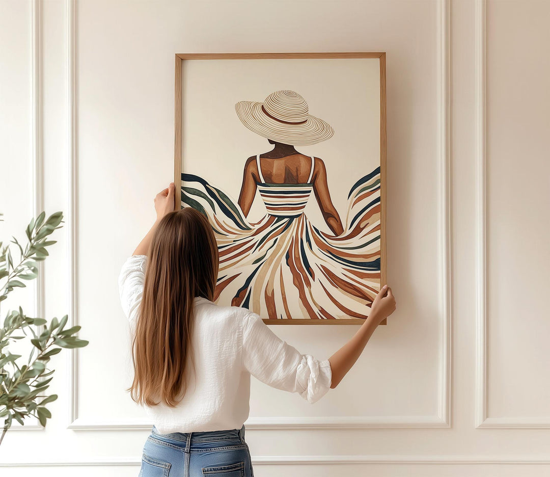 Modern Boho Woman Wall Art Print, Neutral Female Fashion Silhouette, Minimalist Scandinavian Home Décor, Contemporary Line Art Poster